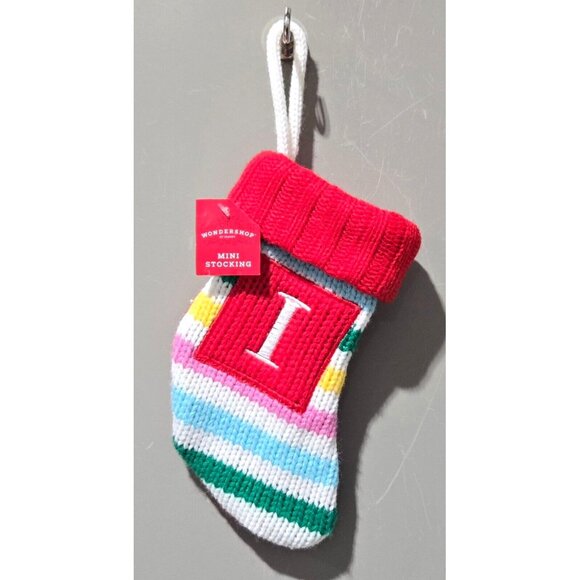 Wondershop Letter I White Monogram Colorful Striped Knit Mini Christmas Stocking - Picture 1 of 4